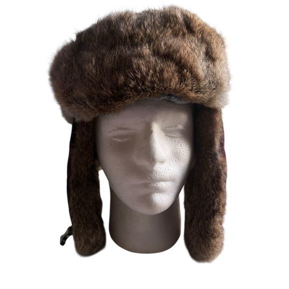 Mad Bomber Men’s Trapper Hat L Red Black Plaid Wool Rabbit Fur Ear Flaps Winter - Picture 3 of 12